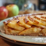 Saftiger Apfelkuchen vom Blech, nahaufnahme von einer Seite.