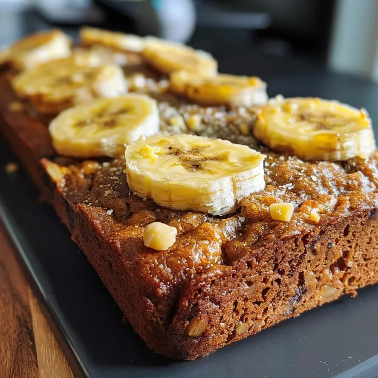 Nahaufnahme eines saftigen Bananenbrotes mit Nüssen und Schokolade.