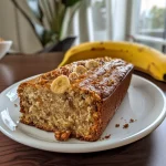 Nahaufnahme eines saftigen Bananenbrots ohne Zucker von der Seite.