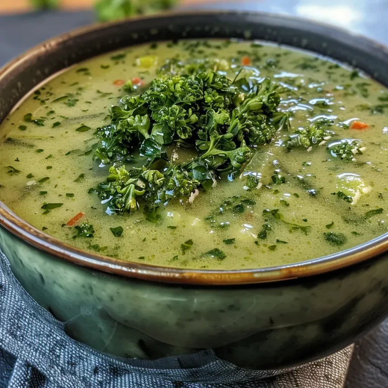 Nahaufnahme einer Schüssel Brokkoli Suppe mit frischen Zutaten.
