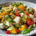 Nahaufnahme eines bunten Salats mit Hähnchenstreifen und Paprika.