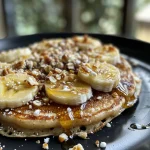 Nahaufnahme eines Fitness Pfannkuchens auf einem Teller.