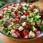 Nahaufnahme eines Gemischten Salats mit frischem Gemüse und Feta.