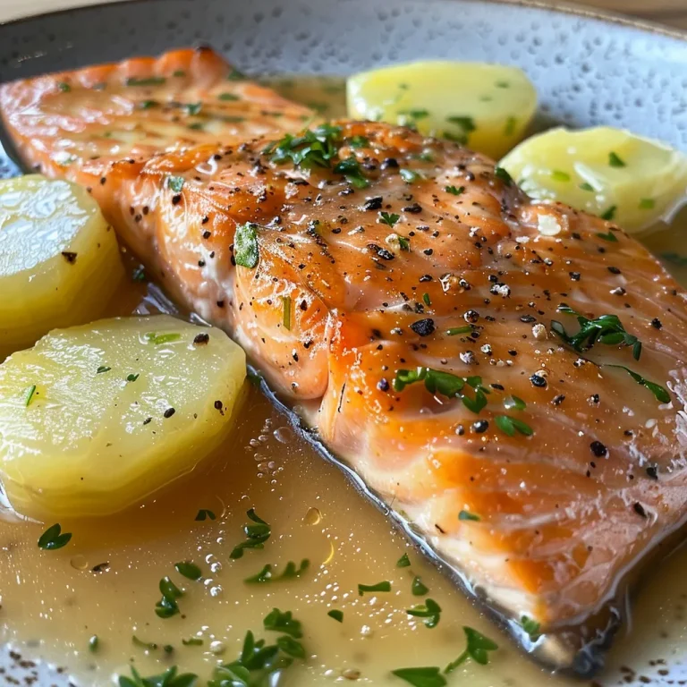 Saftiges Lachsfilet in Zitronen-Sahnesoße, nah aufgenommen.