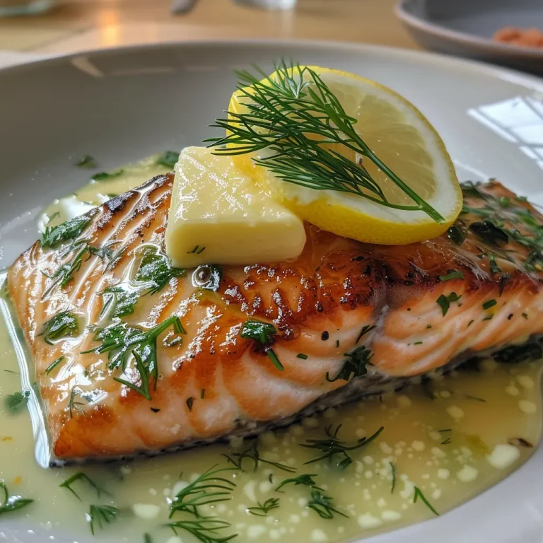 Frischer Lachs in Zarter Zitronensauce – Einfach und Köstlich Nahaufnahme eines saftigen Lachsfilets in Zitronensauce.