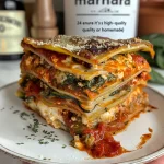 Nahaufnahme eines köstlichen vegetarischen Auflaufs mit frischen Gemüseschichten und geschmolzenem Käse.