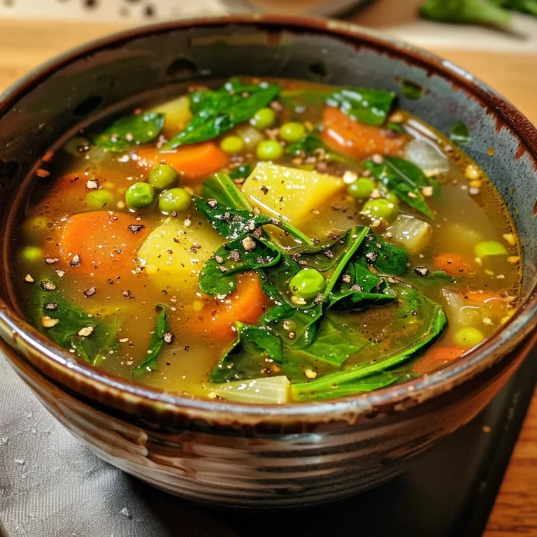 Nahaufnahme von Linsensuppe mit Spinat in einer Schüssel.