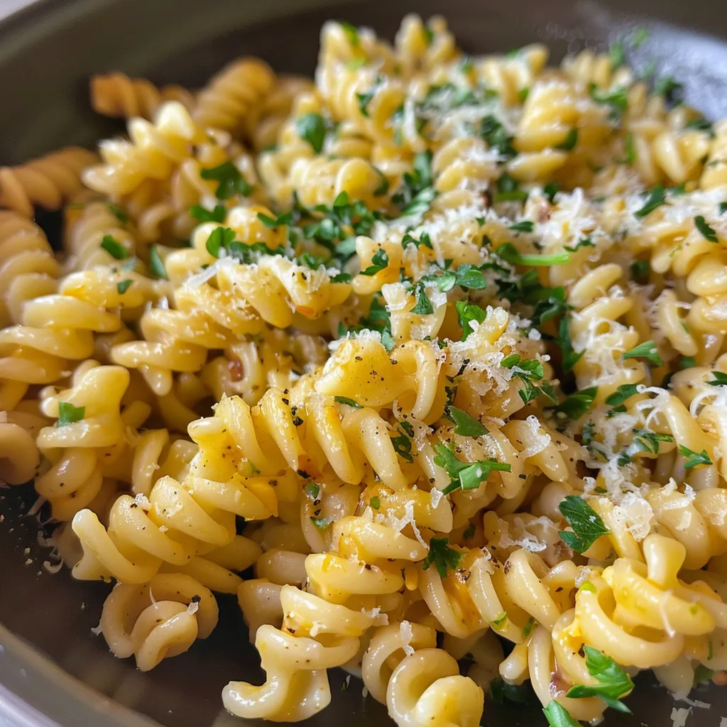 Seitenansicht eines appetitlichen Nudelauflaufs mit cremiger Käse-Decke.