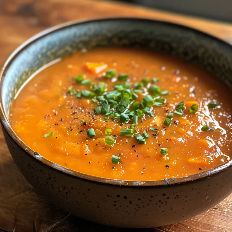 Nahaufnahme von Rote Linsensuppe in einer weißen Schüssel.