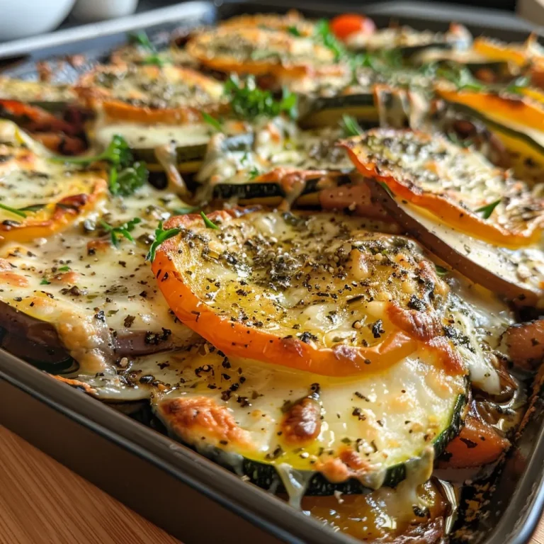 Nahaufnahme von Rührei mit Zucchini, roten Zwiebeln und Käse.