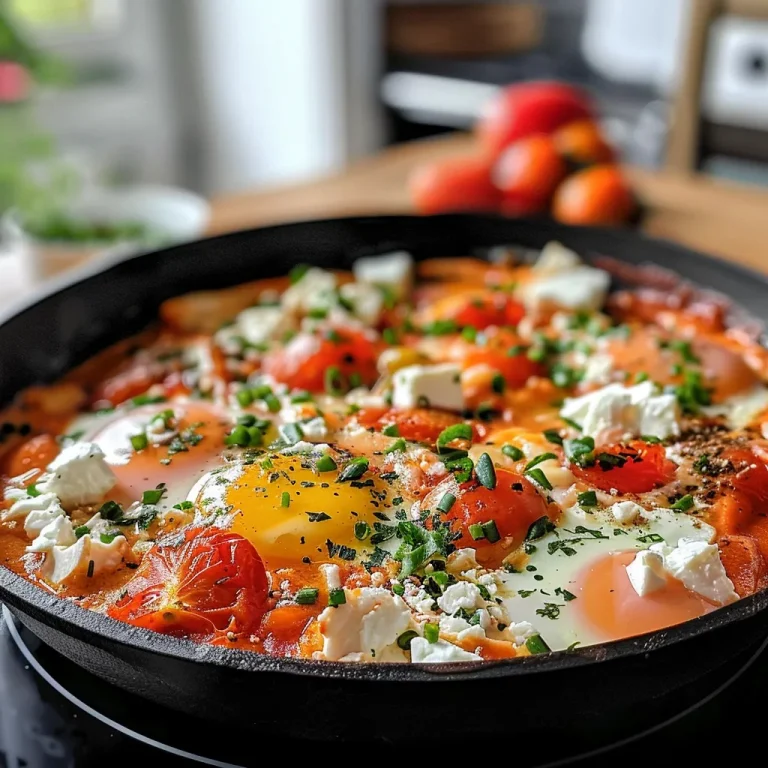 Nahaufnahme einer köstlichen Shakshuka mit Feta.