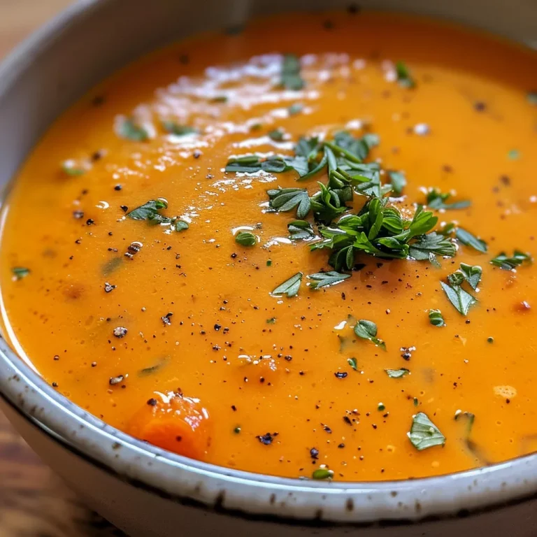 Nahaufnahme einer cremigen Tomatensuppe in einer Schüssel.