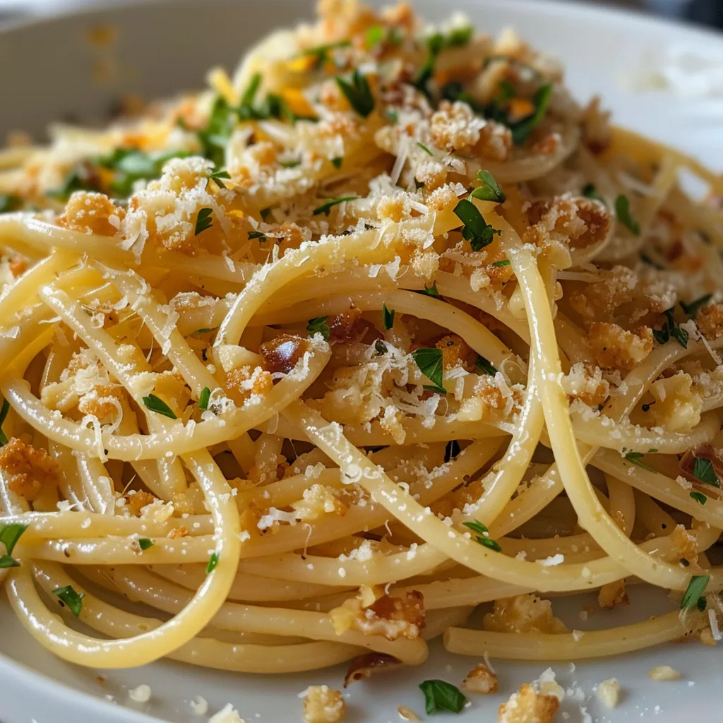 Close-up von Spaghetti mit geschälten Garnelen und frischem Knoblauch.