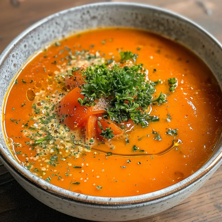 Nahaufnahme von Tomatensuppe mit Reis in einer Schale.