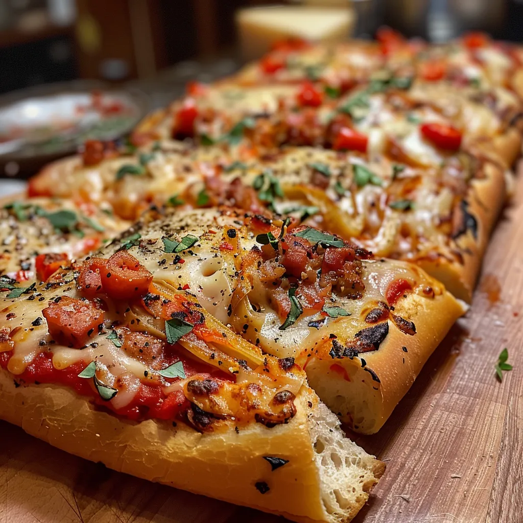 Nahaufnahme von Würzigen Pizzabrötchen, goldbraun gebacken.