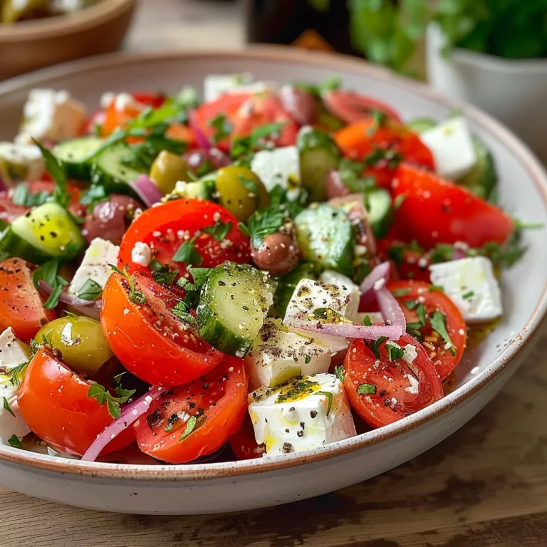 Einfache Frische: Klassischer Griechischer Salat für Jeden Tag Nahaufnahme eines Klassischen Griechischen Salats mit frischen Zutaten.