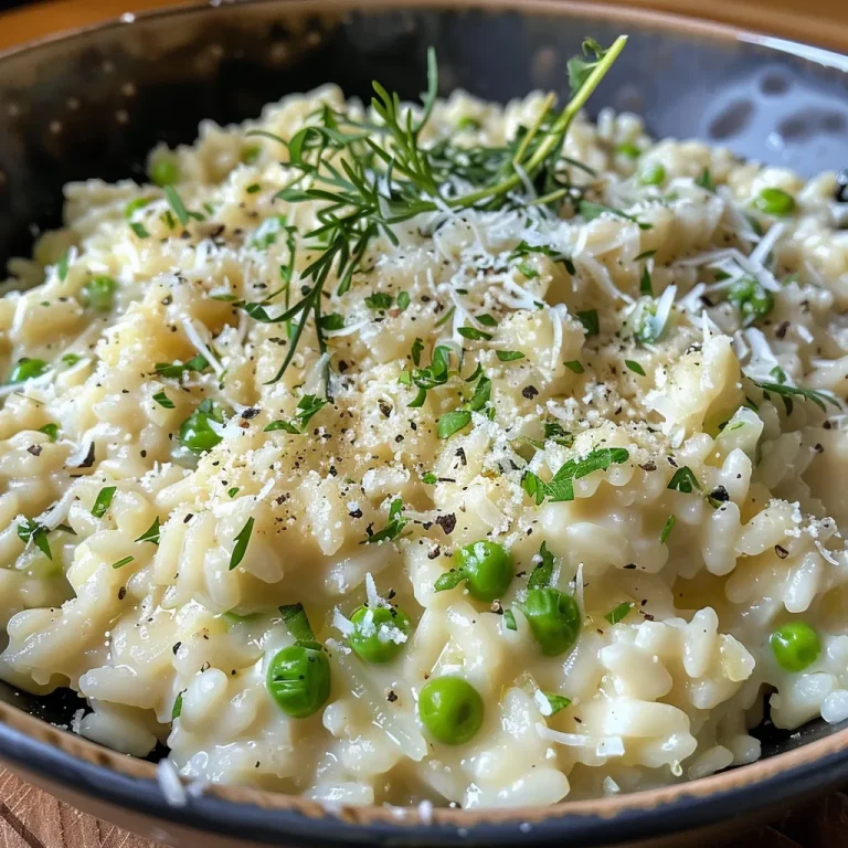 Nahaufnahme von cremigem Risotto mit grünem Spargel und Parmesan.