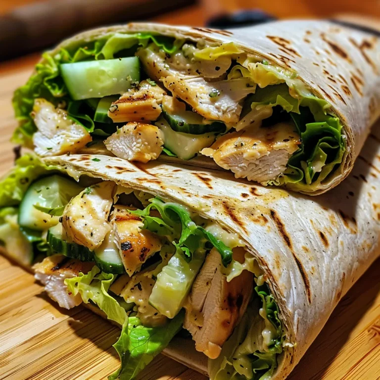 Nahaufnahme eines Chicken Caesar Wraps mit frischem Gemüse.
