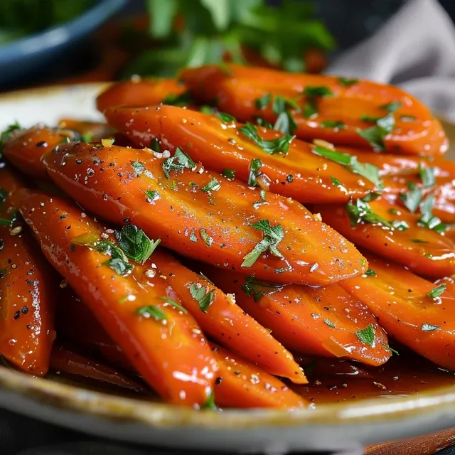 S e Verf hrung: Honigglasierte Karotten mit Knoblauch Nahaufnahme von honigglasierten Karotten mit Knoblauch, frisch zubereitet.