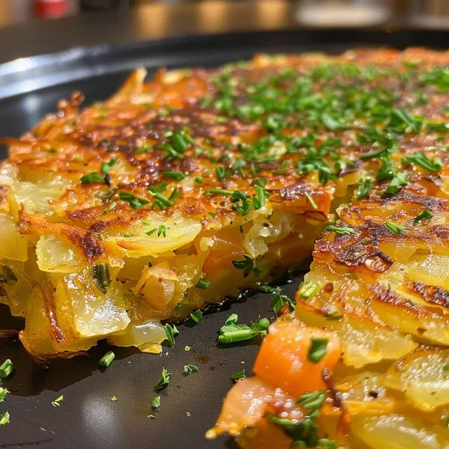 Knusprige Kartoffelr sti mit Frischem Kr uterquark Genuss Pur Nahaufnahme von Kartoffelrösti mit Kräuterquark auf einem Teller.