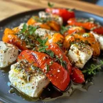 Nahaufnahme von Gefüllten Feta-Paprika mit buntem Salat.