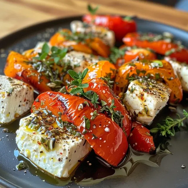 Bunte Gef llte Paprika: Ein Fest der Aromen Nahaufnahme von Gefüllten Feta-Paprika mit buntem Salat.
