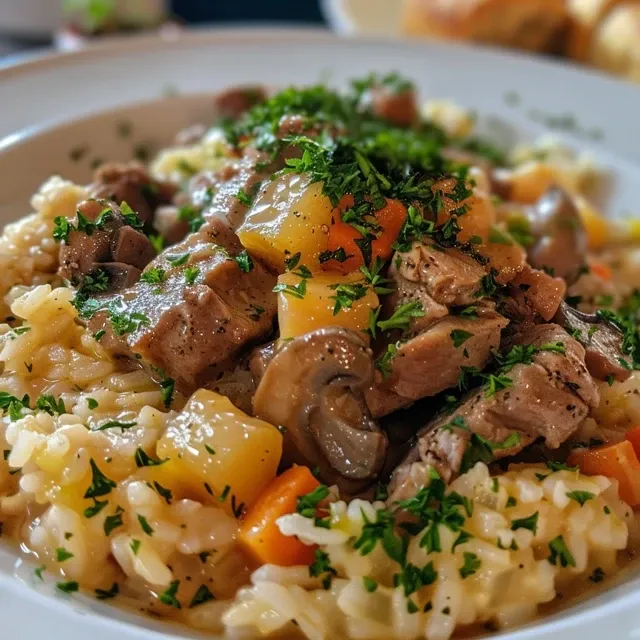 Seiteansicht eines bunten Gerichts mit gebratenem Reis, Gemüse und Ei.