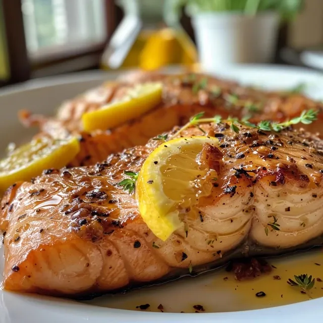 Nahaufnahme von Honig-Lachs mit frischen Kräutern garniert.