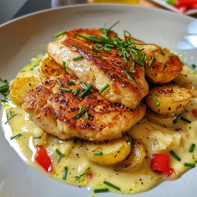 Nahrhafte Reispfanne mit Hähnchen, Paprika und Erbsen.