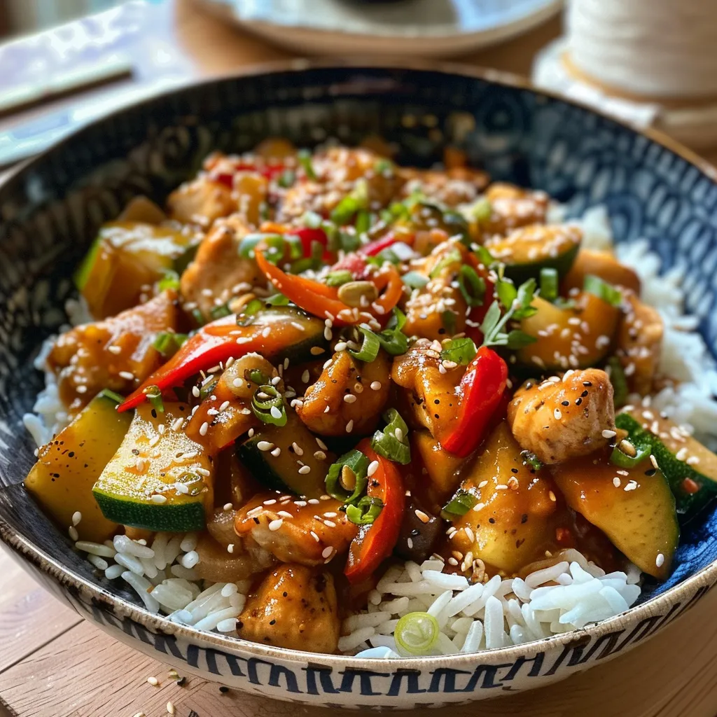 Seiteansicht einer köstlichen asiatischen Kohlpfanne mit frischen Zutaten.