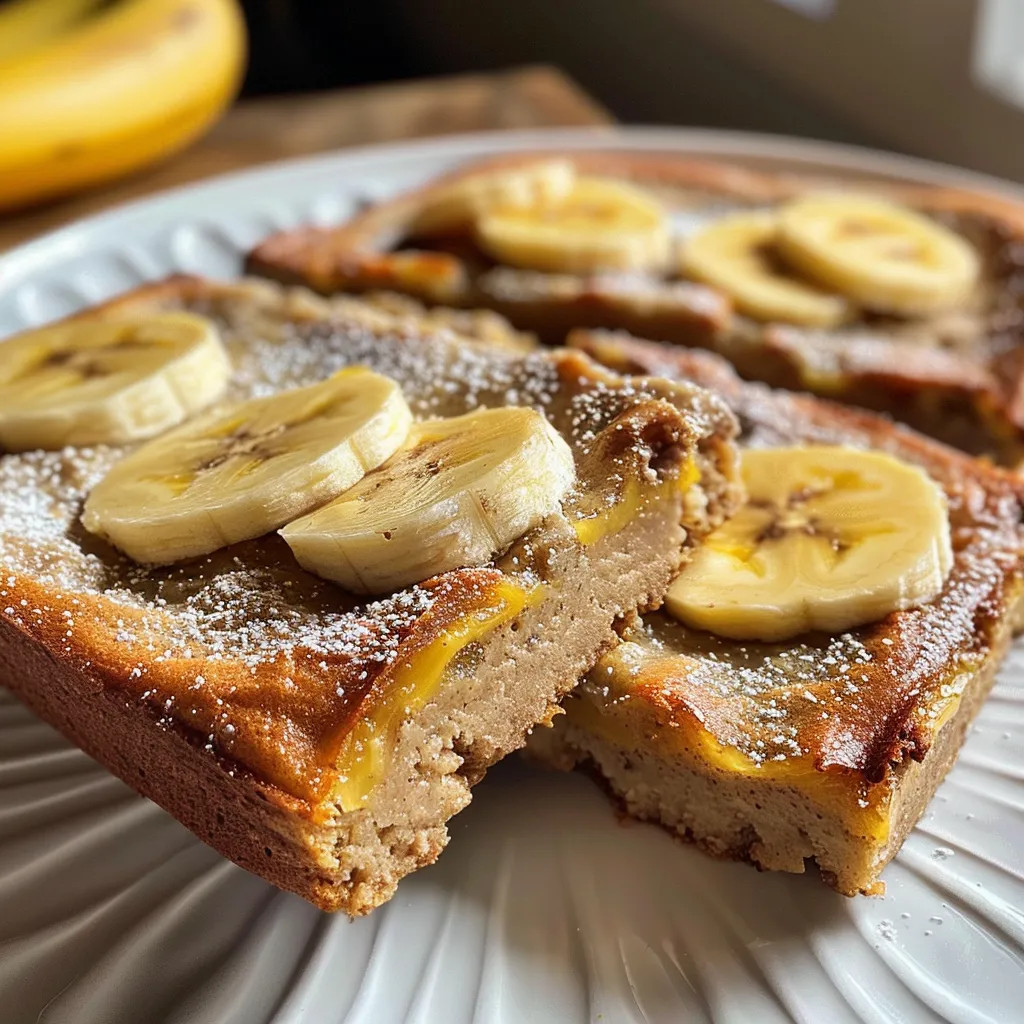 Nahaufnahme von leckeren Bananenpfannkuchen, die auf einem Tisch serviert werden.