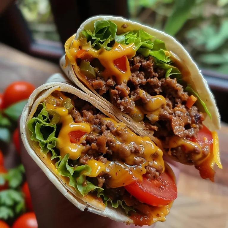 Saftige Cheeseburger Wraps in Nahaufnahme, mit frischen Zutaten.