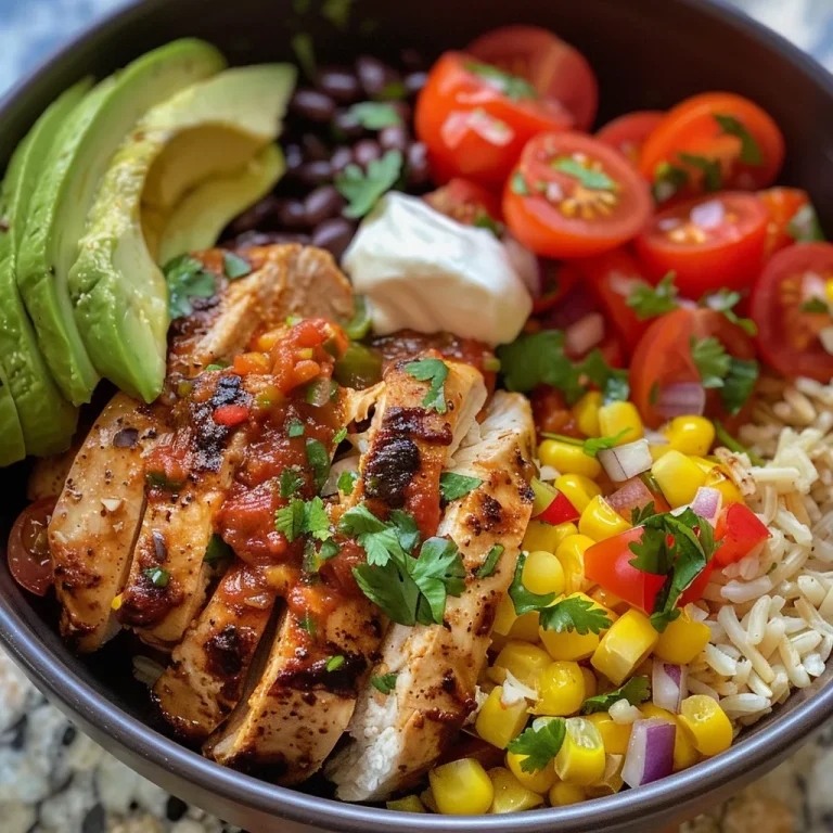 Saftige Chicken Burrito Bowl mit frischen Zutaten und würziger Salsa.