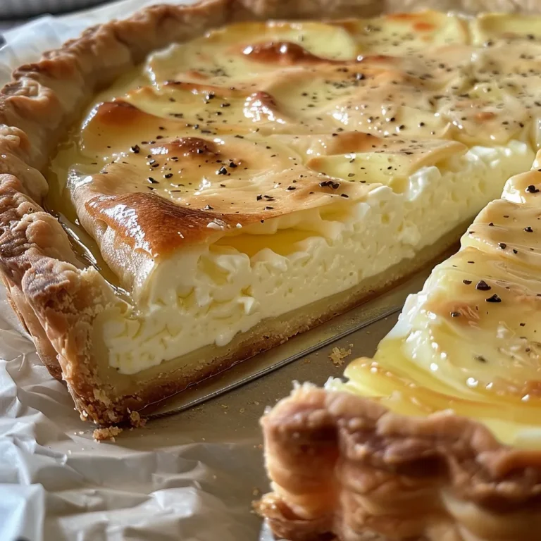 Nahaufnahme einer Cremigen Zitronen-Ricotta-Tarte von der Seite.