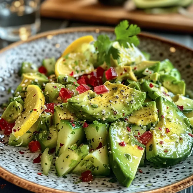 Nahaufnahme eines cremigen Gurken-Avocado-Salats.