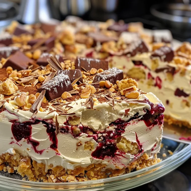 Nahaufnahme eines Cremiger Maxi King No Bake Kuchens, der verlockend aussieht.