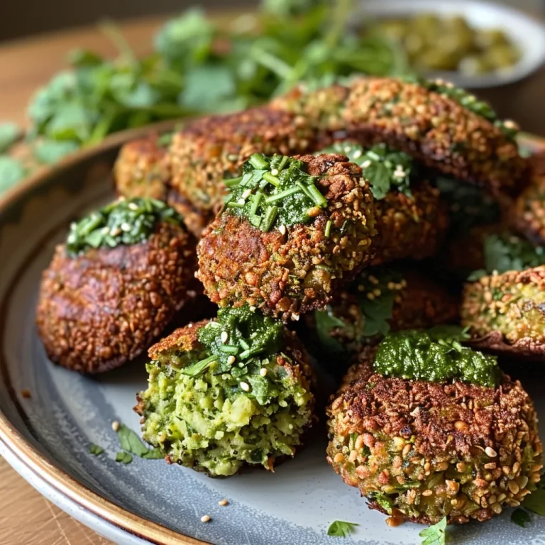 Nahaufnahme eines saftigen Falafels auf einem weißen Teller.