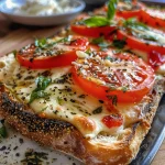 Nahaufnahme eines Fladenbrotes mit frischen Tomaten und Mozzarella.