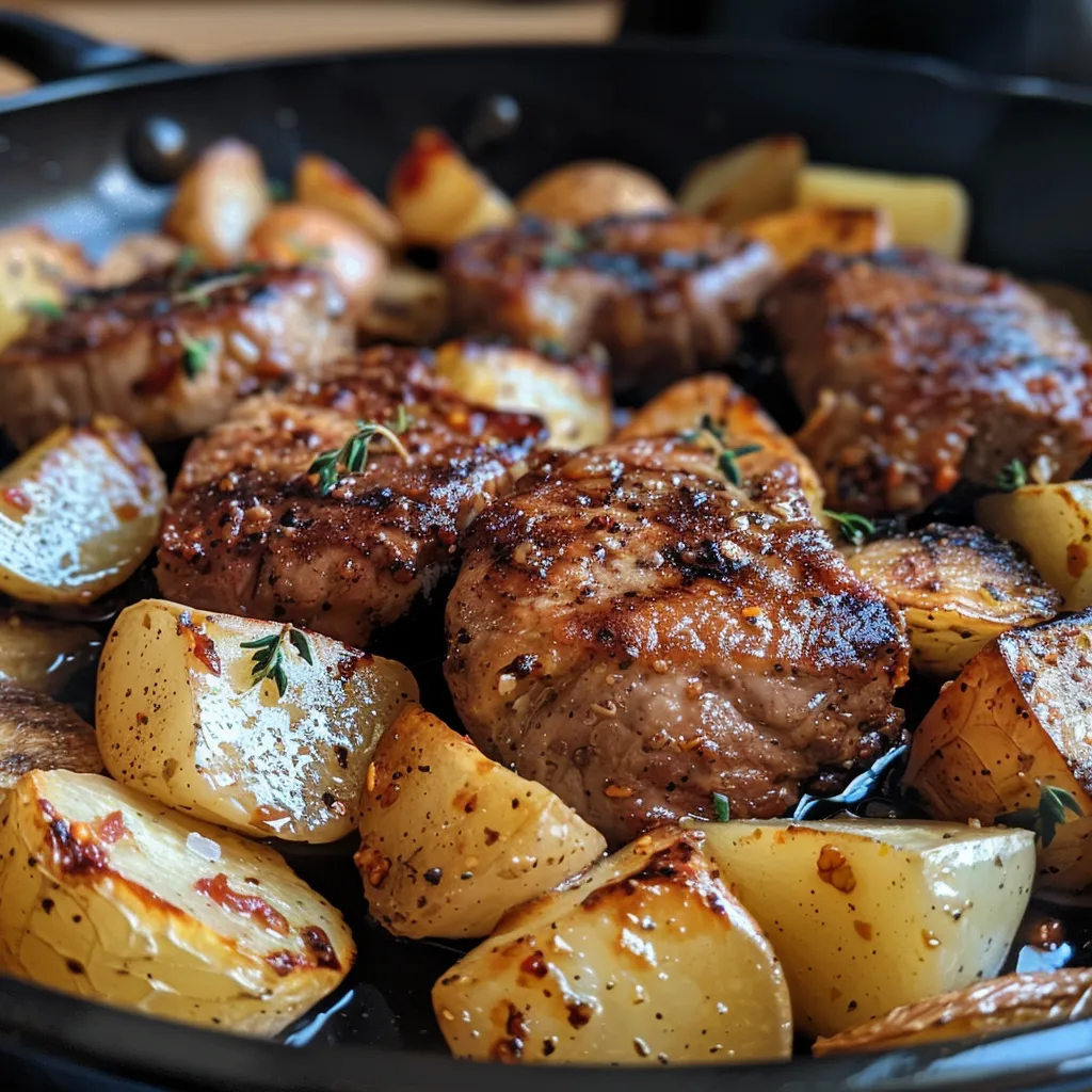 Seitliche Ansicht einer köstlichen Hackfleisch Reis Pfanne mit Erbsen und Paprika.