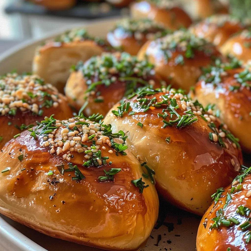 Seiteansicht von saftigen Karotten mit einer glänzenden Honig-Butter-Schicht.
