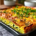 Ein köstlicher Kartoffelauflauf mit buntem Gemüse, side view.