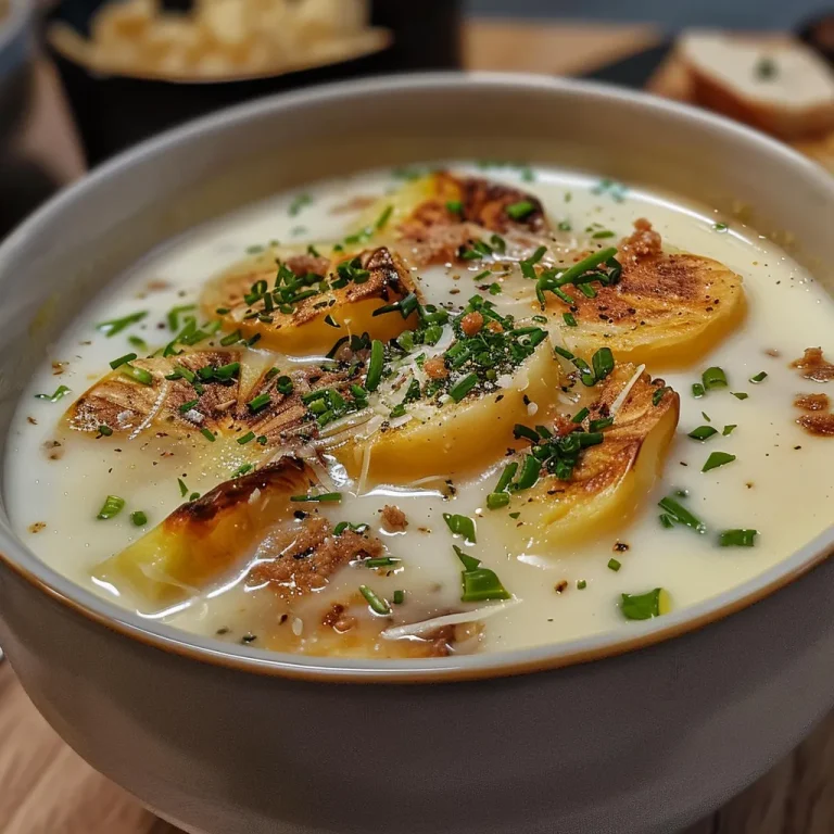 Einfach Genie en: Kartoffelsuppe mit Lauch f r Herz und Gaumen Nahaufnahme einer Schüssel Kartoffelsuppe mit Lauch und frischen Kräutern.