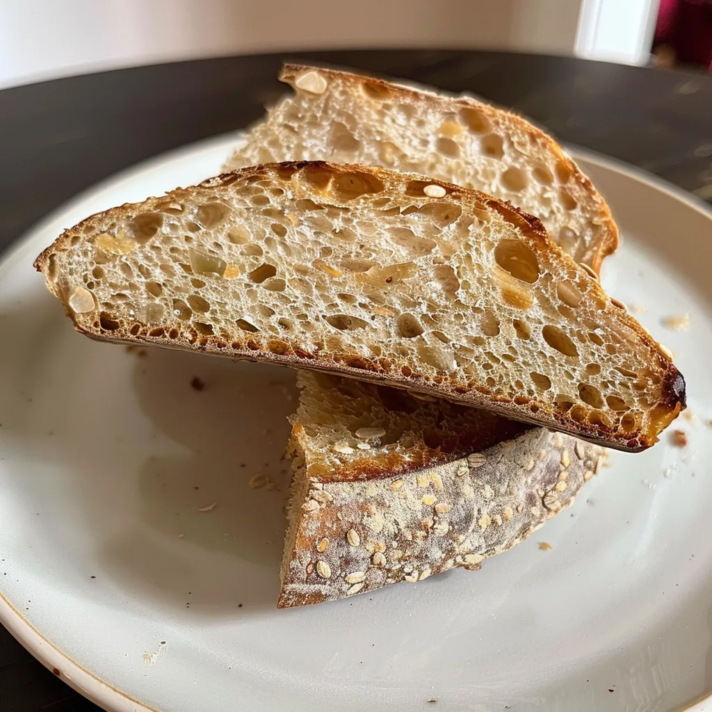 Seitenansicht eines frisch gebackenen Knoblauchbrotes, goldenbraun.