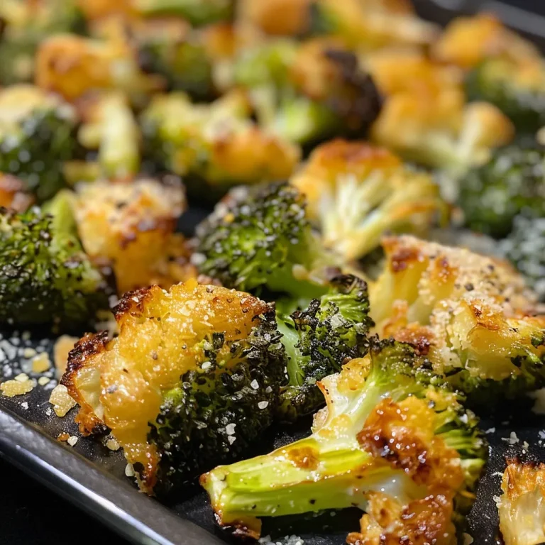 Naheaufnahme von knusprigem Blumenkohl und Brokkoli mit Knoblauch und Parmesan.