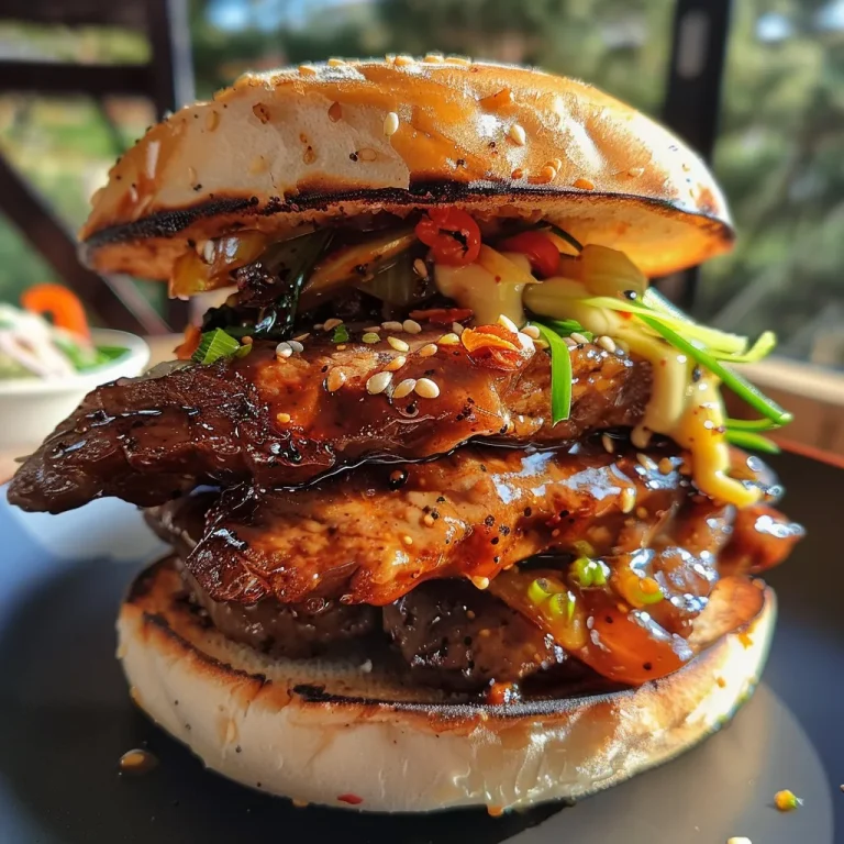 Nahaufnahme eines Koreanischen BBQ-Hähnchen-Sandwiches mit knusprigem Slaw.