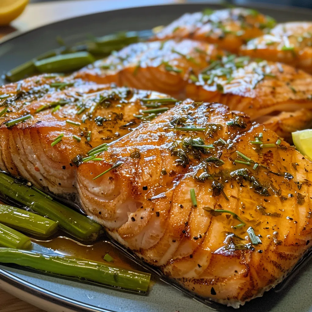 Nahaufnahme von gebackenem Lachs mit grünem Spargel.