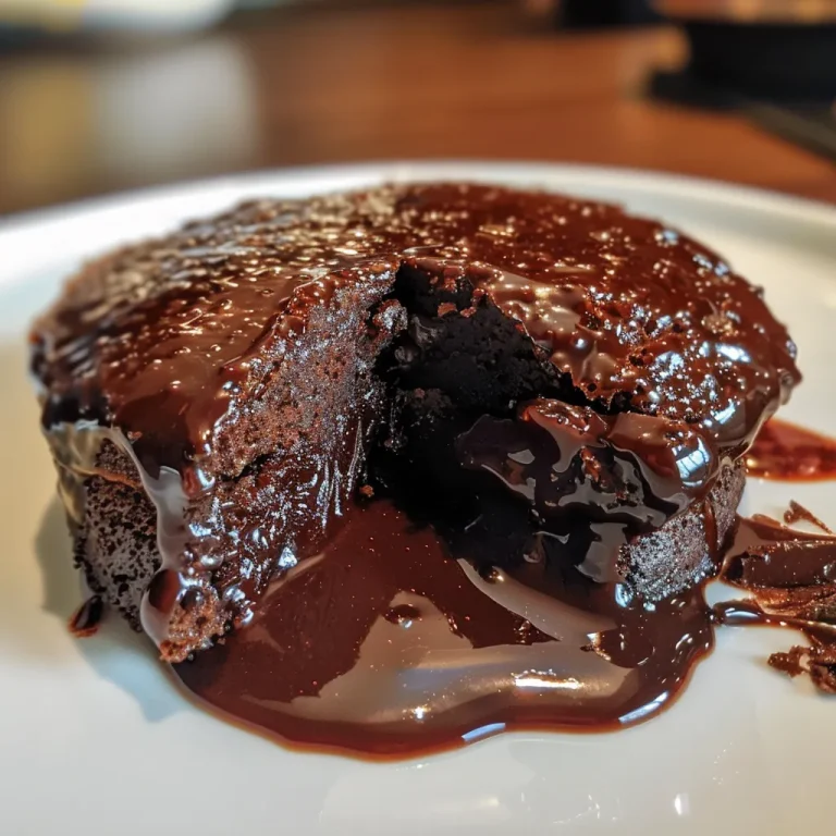 Nahaufnahme eines Lava Cakes mit flüssigem Kern, seitlich fotografiert.