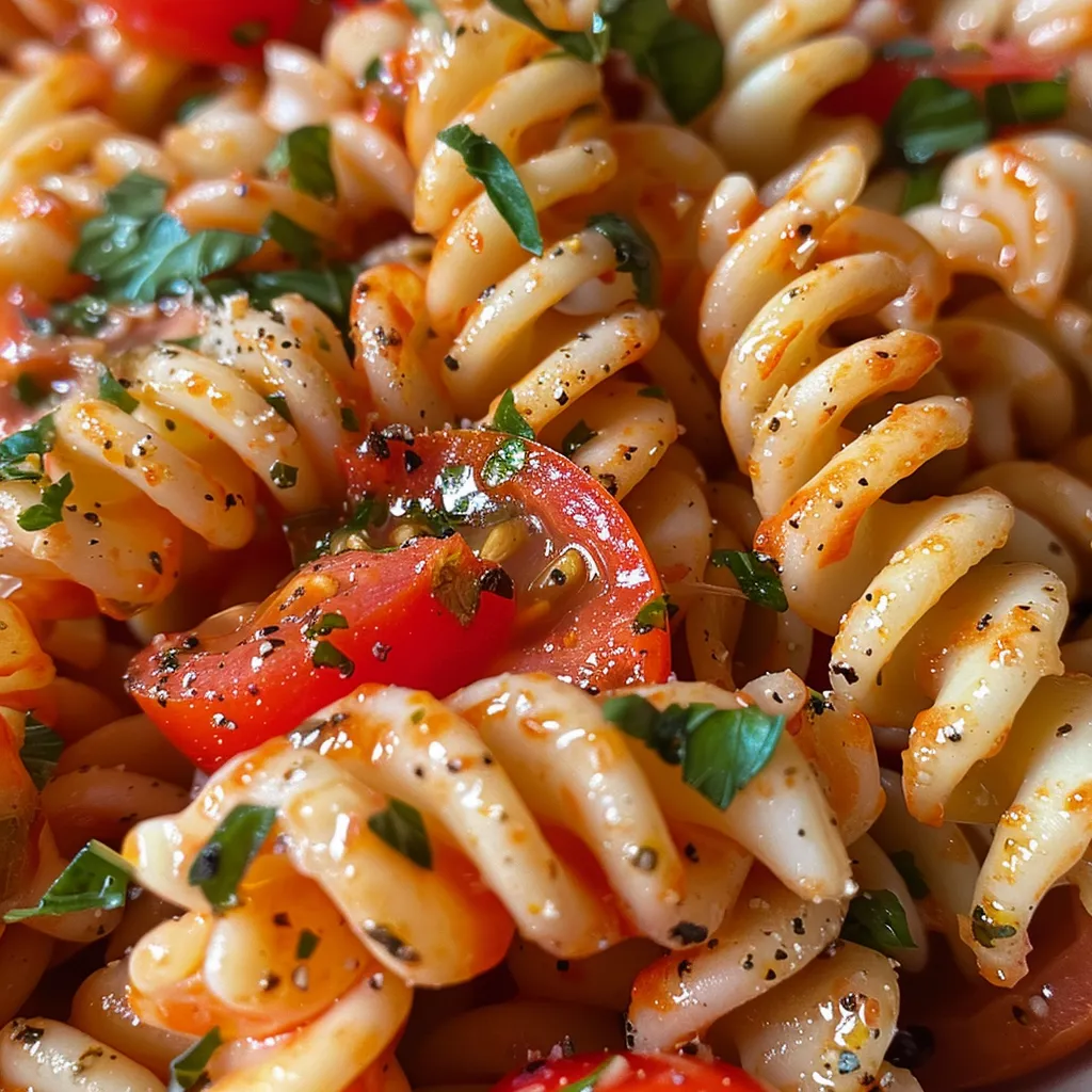 Seitenansicht eines farbenfrohen Nudelsalats in einer Schüssel.