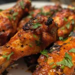 Nahaufnahme von knusprigen Blumenkohl-Wings mit einer BBQ-Soße.