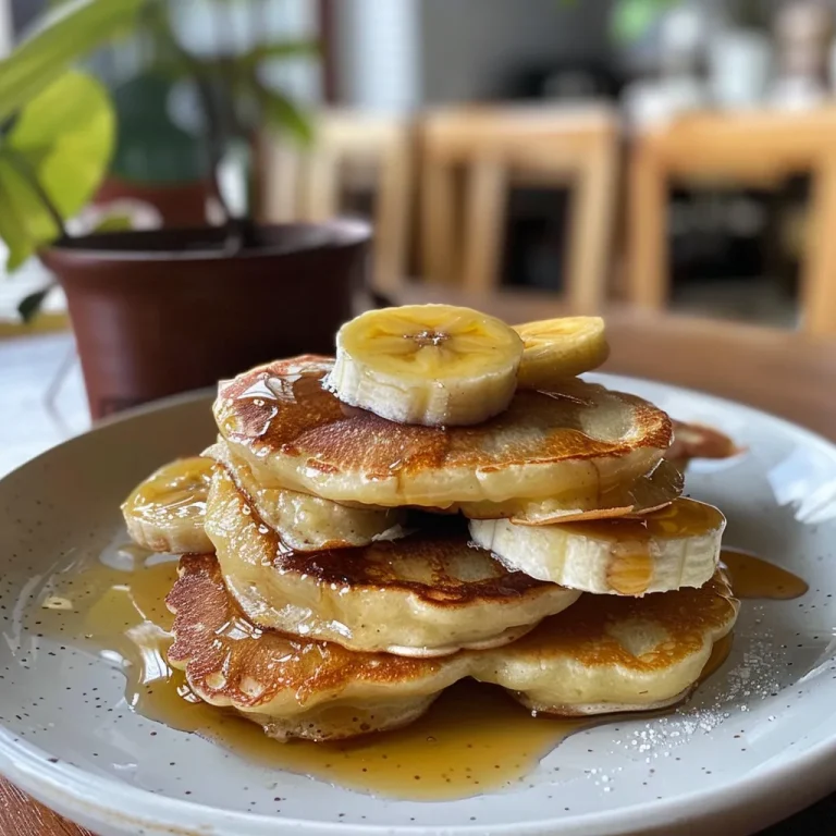 Nahaufnahme von Mini-Pfannkuchen mit Bananen, serviert auf einem Teller.